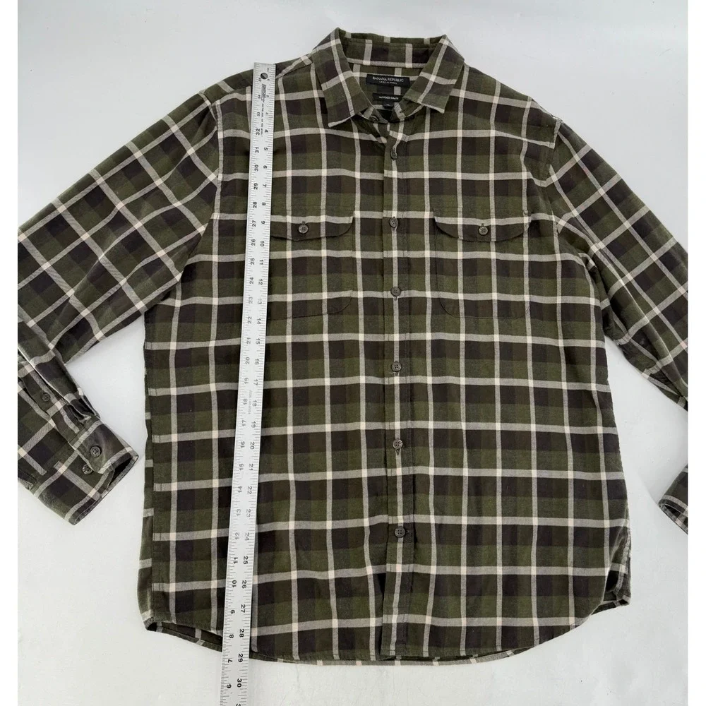 Banana Republic‎ Luxe Flannel Untucked Slim Fit Plaid Button Down Shirt XL